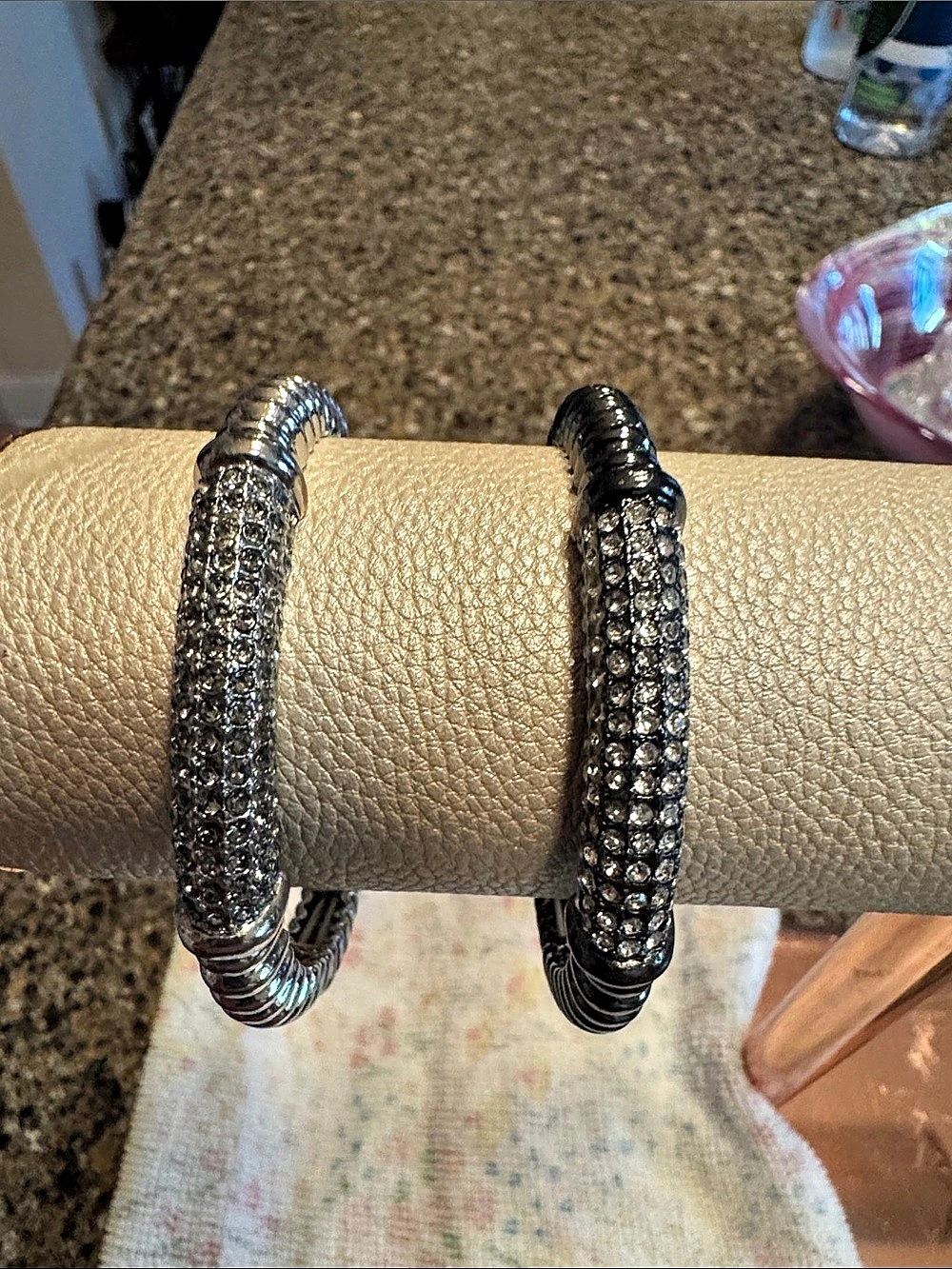 2 Rhinestone Cuff Bracelets in Black & Silver